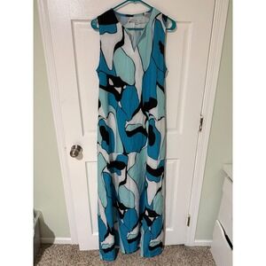 MISSLOOK Womens Abstract Print Maxi Dress Blue Black White Sleeveless M